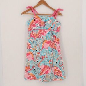 Lilly Pulitzer Flamingo Sundress Girls Size 14 Peel and Eat Tie Straps Babydoll